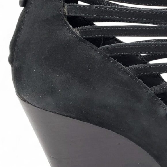 Rebecca Minkoff Sydney Wedge Heels Women's Cage Cutout Black Suede Gladiator 9M - Picture 10 of 11